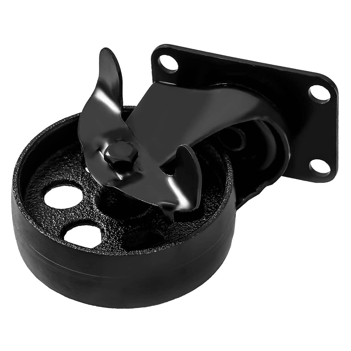 FactorDuty 4 Ruedas Giratorias con Placa Giratoria de Metal Negro con Bloqueo de Freno Acero de Alto Calibre para Trabajo Pesado (4" con Freno)