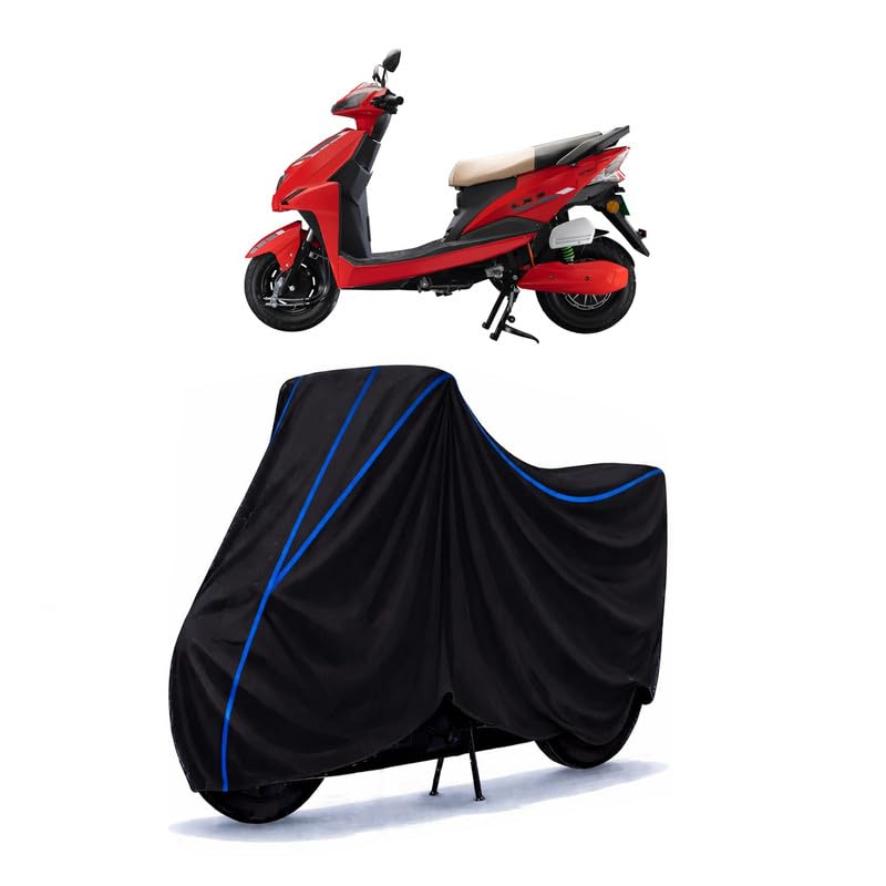 Image of Scooty Cover Water Resistant for Lectrix EV SX25 | Universal Scooter & Bike Cover | Heavy Duty UV Dust, Rain & Scratch Protection | Elastic Fit All Weather Indoor Outdoor | Black with Blue Piping