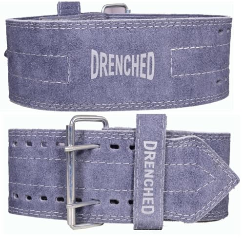 DRENCHED Sued Leather Powerlifting Gym Belt - Medium | 6mm Weight Lifting Belt for Powerlifting, Squat & Deadlift | Weight Lifting Belt for Heavy Workout for Men & Women - Grey (Medium)