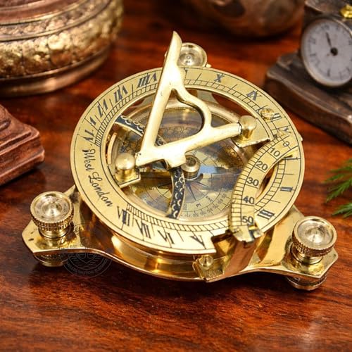 Brújula de bronce antigua con reloj solar y diseño vintage miniatura 2