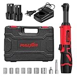 FULLYEA Electric Ratchet Wrench Set,12V Cordless Ratchet Wrench 3/8', 400 RPM Power Ratchet Tool Kit with LED Light, 7 Sockets, 1/4' adapter, 2 Packs 2000mAh Lithium-Ion Battery and Fast Charger