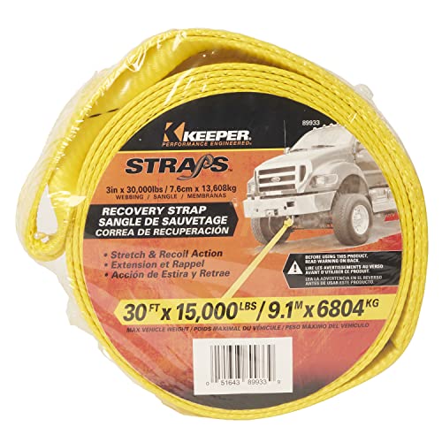 Keeper 89933 30' X 3" Vehicle Recovery Strap, 15,000 Lbs. Max Vehicle Weight #TOP4