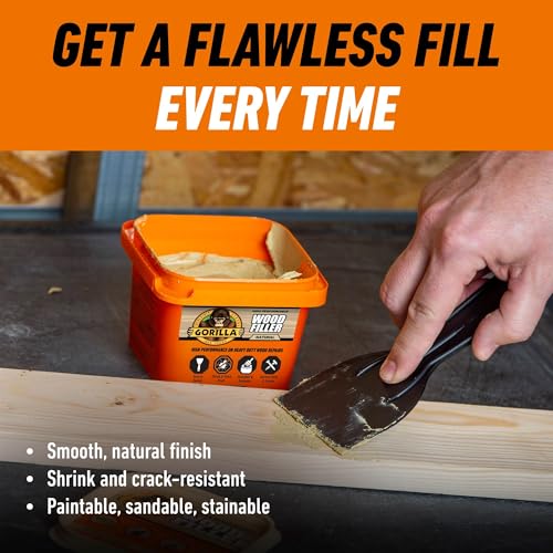 Image of Gorilla All Purpose Wood Filler, Natural Finish, 16 Ounce Tub (Pack of 2) - Water Resistant for Indoor or Outdoor Projects and Repairs