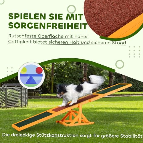 PawHut Hundewippe Hunde Agility Wippe Holz Welpenspielzeug Agility Training Hundesport für große Hunde Natur 180 x 30 x 30 cm