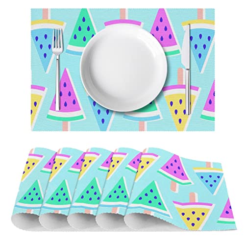 Set de table tissu Oxford résistant chaleur bleu motif pastèque rectangulaire - 3