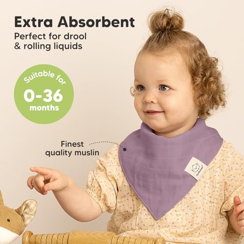 8-Pack Muslin Baby Bibs for Boys, Girls - Muslin Bandana Drool Bibs for Baby Girl & Boy, Drooling Newborn, Teething Toddler, Infant 0-36 Months, 100% Cotton Extra Absorbent & Soft (Lavender)2