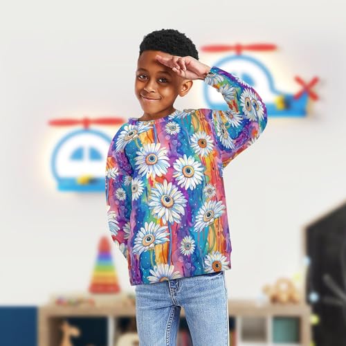 JUNZAN Daisies Evil Eyes Ball on Rainbows Kids Girls Pullover Hoodie Crewneck Fall Tops Shirts Athletic 4T4