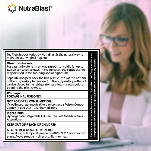 NutraBlast Tea Tree Oil Suppositories (12 Count) | All Natural Intimate Deodorant for Women | Restore Feminine pH Balance | Made in USA