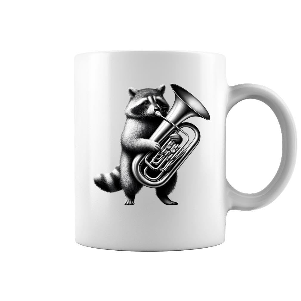 Generic Raccoon Playing Tuba Tubaist Tuba Player White Mug - Printed on Both Sides, 11oz