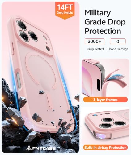 Image of FNTCASE for iPhone 17 Pro Case: [Compatible with Magsafe] Translucent Matte Cases with [Full Camera Protection] [Screen Protector] Military Grade Shockproof Protective Phone Cover - Light Pink