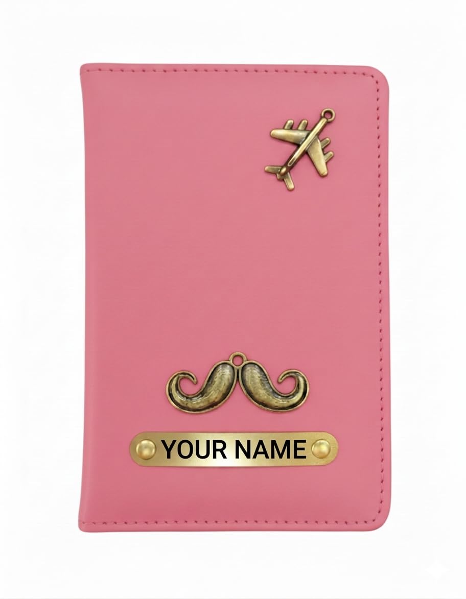 Personalised Name & Charm Leather Passport Cover Holder for Men & Women (Passport Full Size) | Gifts for Women | Gift for Man | Return Gifts for Birthday | Passport Cover for Men (Pink)-image-37
