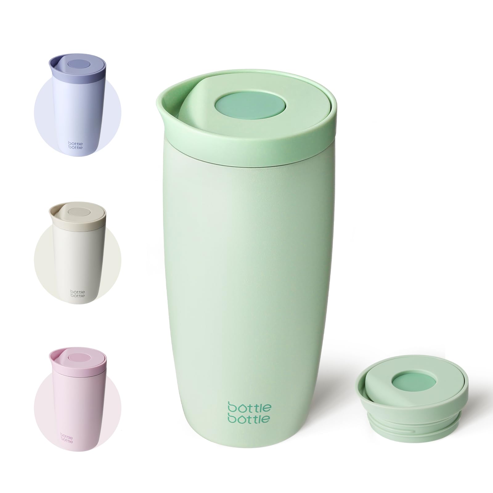 BOTTLE BOTTLE Insulated Travel Mug 500ml Stainless Steel Office Coffee Cup with Push Button Lid Keeps Cold and Hot for 8 Hours (Baby Green)