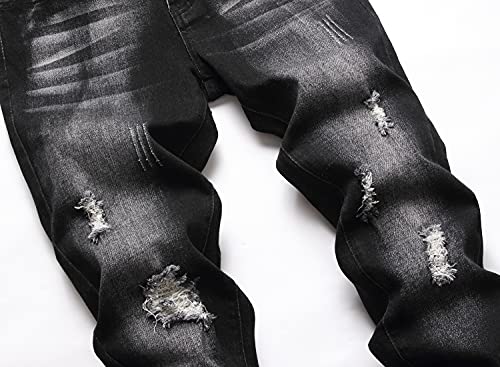 Boy's Black Skinny Fit Ripped Destroyed Distressed Stretch Fashion Denim Jeans Pants,Y051,16 - Thumbnail 5