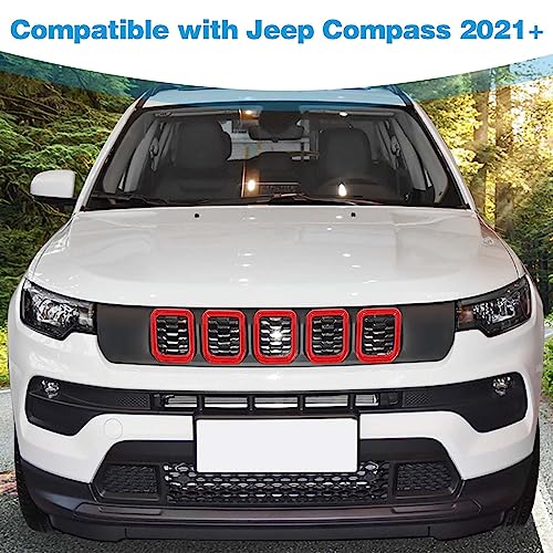 Image of for Compass Front Grille Insert Cover Trim Frame Compatible with Jeep Compass 2021 2022 2023 Red Exterior Accessories 7pcs