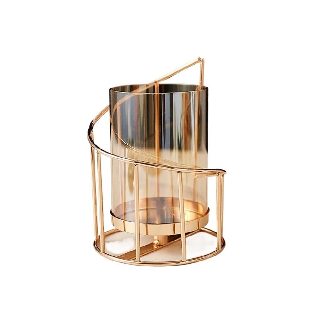 Vintage candle holder European Style Iron Candle Holder with Glass Cover Dinner Base Ornaments(Small)