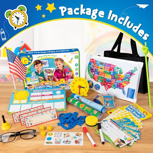 image for UOMTFAI Pretend Play Teacher Set, Kids Pretend Teacher Playset with Wh