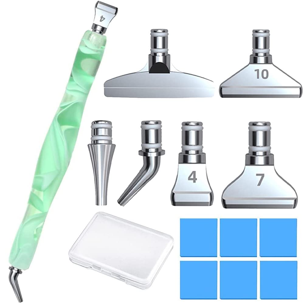 Diamond Painting Art Drill Pen with Stainless Steel Metal Tips Placer Grid Nibs Angle Tip and Wax Clay Glue Tool Kit Accessories Pack for Diamond Painting, Diamond Art, Nail Art MintGreen