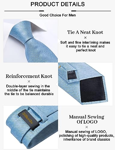 Image of DiBanGu Mens Silk Necktie Solid Color Tie and Pocket Square Cufflink Tie Clip Set Woven Plain Ties for Men Wedding Party