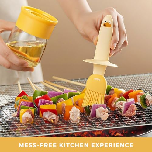 Image of PANCA Oil Dispenser Bottle With Silicone Brush 200ML - Leakproof Transparent Jar for Cooking, Baking, BBQ | Versatile Container With Brush (Yellow)