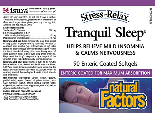 Stress-Relax Tranquil Sleep By Natural Factors, Sleep Aid With Suntheanine L-Theanine, 5-Htp, Melatonin, 90 Softgels #TOP1