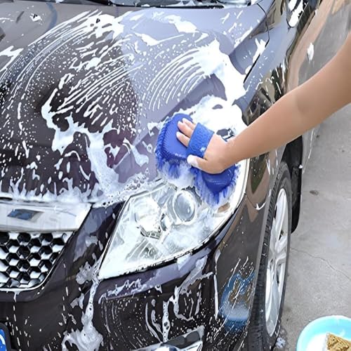 Image of 2-in-1 Chenille Hand Duster with Microfiber Mitt & Sponge - Soft Grip Handle, Car & Home Cleaning Tool for Dusting Dashboards, Furniture, Electronics & Interior Surfaces-Multicolor-1 pcs