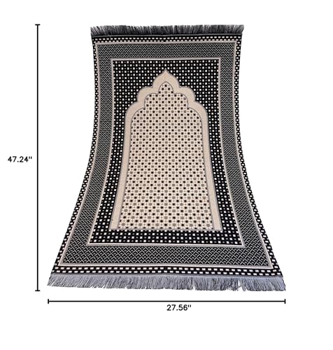 Modefa-Turkish-Islamic-Prayer-Mat-Janamaz-Sajjadah-Thin-Woven-Cotton-Praying-Rug-Ramadan-Eid-Gift-Traditional-Muslim-Sejada-for-Men-Women-Hira-Diamond-Black