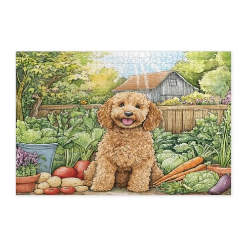 Rompecabezas de labradoodle de madera para relajarse en casa con un diseño de primavera de 1000 piezas