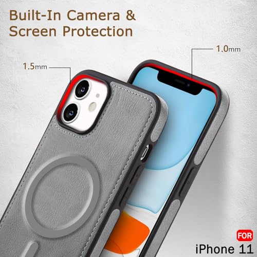 Image of TheGiftKart Genuine Leather Finish Back Cover Case for iPhone 11 | Shockproof Design | Raised Edges for Camera & Screen Protection | Stunning Minimalist Design Case Cover (MagSafe Compatible, Grey)