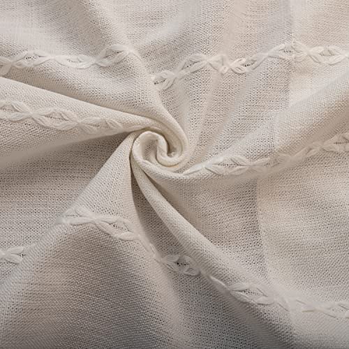 Deeprove White Boho Tassel Valance For Cafe Kitchen Decor, Bohemian Farmhouse Cream Cotton Linen Short Curtains French Country Window Treatments Tier Panel, W52 X L18, 1 Piece #TOP2