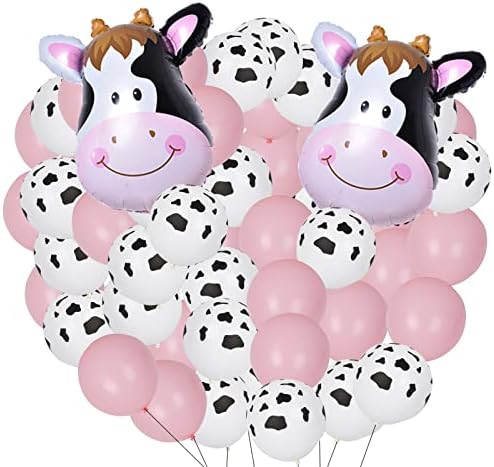 Raityibnd 52Pcs Cow Balloons Cow Shape Cow Stripes Foil Balloons Birthday Farm Cowboy Theme Party Decorations Supplies for Baby Shower Girl Party,Holiday