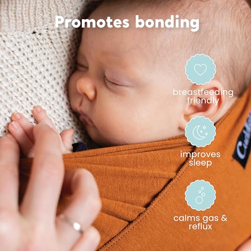 Image of Cuddlebug Baby Wrap Carrier for Newborn (7-35 lbs) - Soft Stretchy, Breathable Infant Baby Carrier Wrap - Hip Healthy Baby Sling Wrap for Hands Free Baby Wearing, Cotton Blend (Brown)