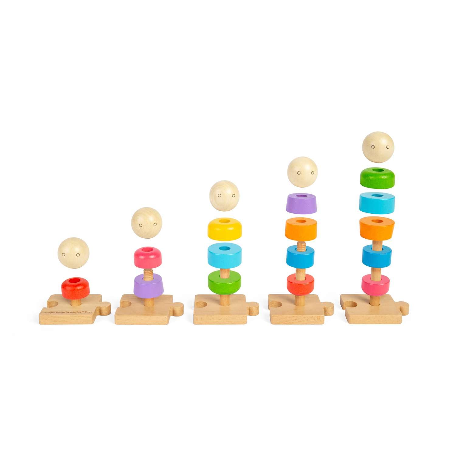 Bigjigs Toys Rainbow Family – Holz-Montessori-Stapelspielzeug, pädagogische Aktivität für frühes Lernen, umweltfreundliche Geschenke für Babys und Kleinkinder, ab 12 Monaten, 25 Stück