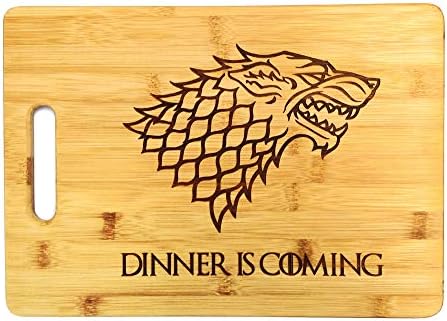 Dinner is Coming Cutting Board, 13 3/4" x 9 3/4", Laser Engraved Bamboo, Funny Gift Item