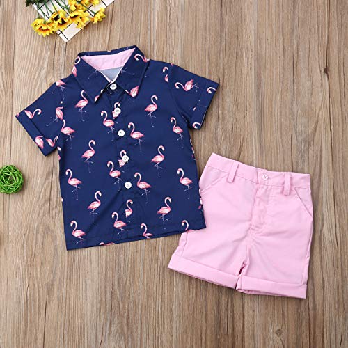Image of Toddler Boy Summer Outfits Button Down Short Sleeve Floral Shirts & Casual Shorts 1-6 Years Boys Clothes Set