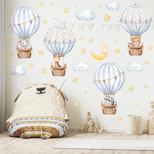 Image of Hot Air Balloon Wall Decal,Animals Hot Air Balloon Wall Decals,Balloons Elephant Wall Stickers,White Cloud Wall Decoration Baby Nursery Girls Bedroom Toddler Room Wall Decor