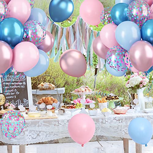 Paready B0BMGGGRV3 Macaron Pink And Blue Balloons, 60 Pcs 12 Inch Baby Shower Party Balloons, Metallic Blue Pink Balloons For Gender Reveal Birthday Baby Shower Wedding Bridal Shower Party Graduation Decoration thumb #7