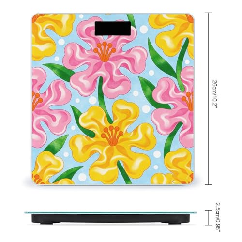 Báscula digital para baño con flores rosas y amarillas miniatura 2