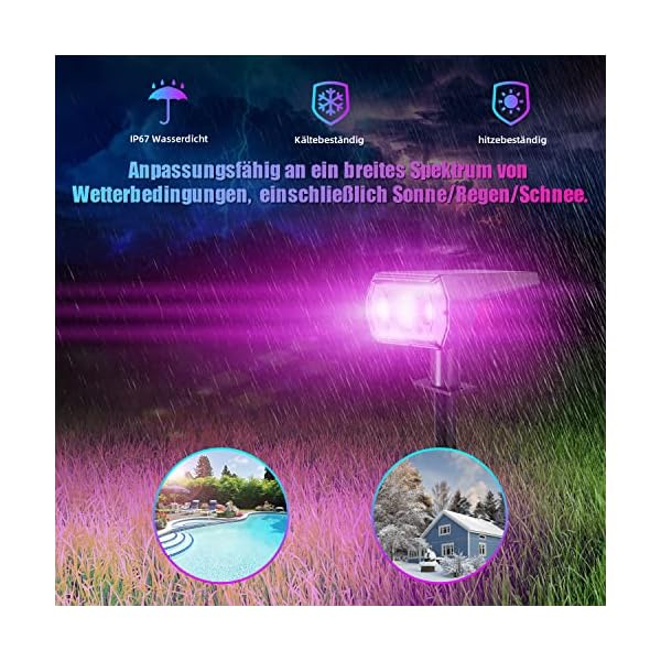 RGB Solar Gartenleuchte,Farbig Solarlampen für Außen, 18 LED IP67 Wasserdicht Solarstrahler für Garten Weg Terrasse Patio Pfad Hof Halloween Weihnachten Deko – Bild 5
