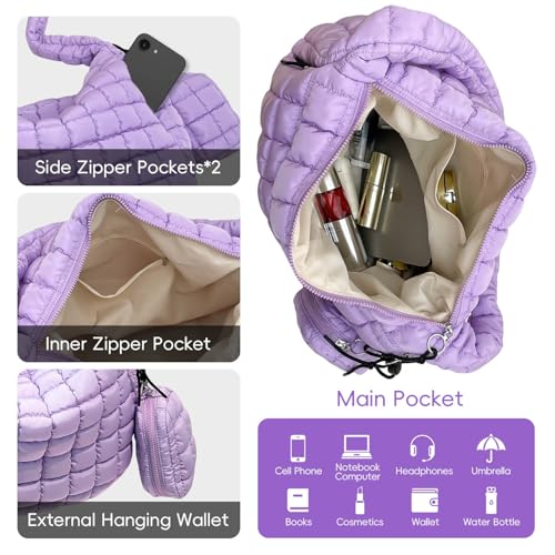 Image of Puffer Tote Bag for Women, Large Quilted Puffer Bag with Pouch, Puffy Quilted Hobo Bag, Puff Crossbody Purse