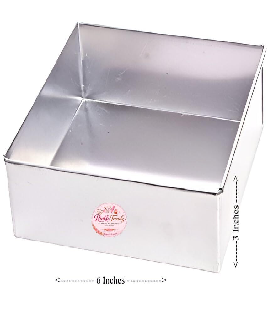 Aluminium Square Cake Mould Cake Pan Cake Tin Tray 6 Inches X 3 Inches Height Baking Half 1/2 kg 500 Grams 6x6x3 Inches - Silver — Amazon image 2