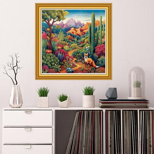 Image of Dooxvey Counted Cross Stitch Kits for Adults 11CT Printed Cross-Stitch Patterns Cross Stitching Embroidery Kit Stamped or Counted Needlepoint Kits- Forest Fox 18x18 inch
