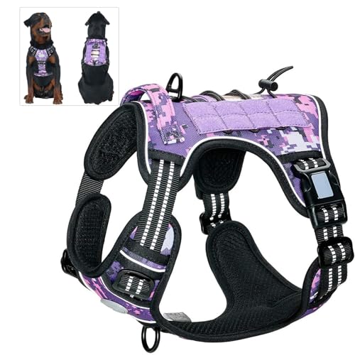 犬用ペット用品 犬用チェストストラップ 中型・大型犬用 タクティックチェストバックトレーニング 長さ調節可能 ペット用チェストバック牽引首輪 アウトドア用 水しぶき防止ベルト 反射 快適(Purple camo,X-Large)