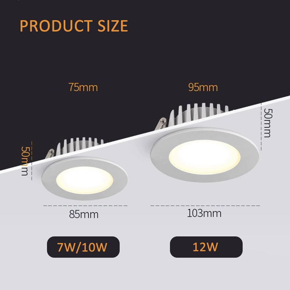 Confezione da 4 faretti LED da Incasso 7W/10W/12W, Luce Doccia Impermeabile IP65, Corpo Sottile in Alluminio, Luce da soffitto CRI 90 per Bagno, Camera da Letto, corridoio, apparec