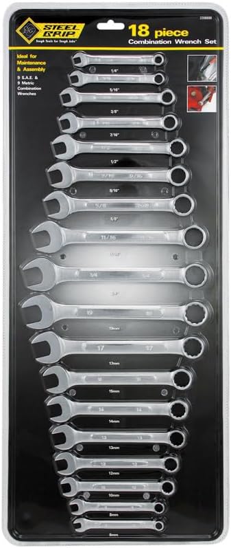 Juego de llaves combinadas de agarre de acero, 18 piezas, 0.236 in, 0.315 in, 0.394 in, 0.433 in, 0.472 in, 0.512 in, 0.591 in, 0.669 in, 0.748 in,