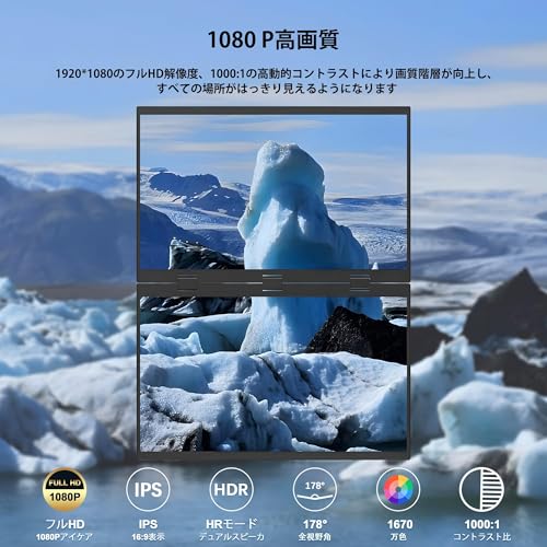undefined Scnsuptpデュアルモニター、18.5" ポータブルモニター、1920*1080解像度と防眩スクリーン、コンパクトで携帯性があり、ビジネスマン、学生、ゲームプレイヤー、高輝度400ニット、マットIPSパネル、72%ワイドカラー、スマートフォン/PC/Mac/PS5/4/3/Switch の商品画像 1