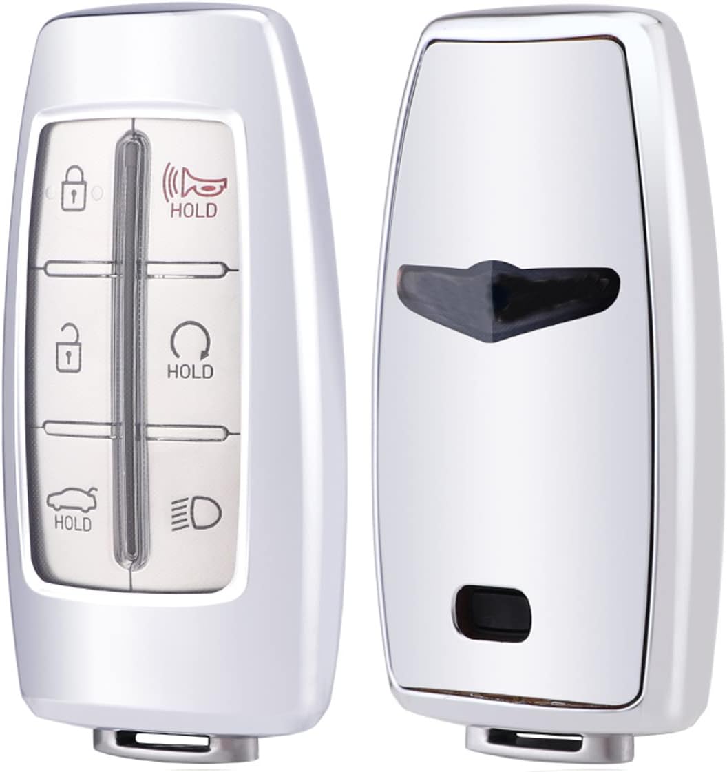 Funda para llavero Hyundai Genesis G80 Gv80 6 8 botones protección completa Smart Car Key Shell Holder (plateado)