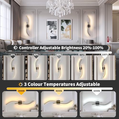 Image of Aikertec Battery Operated Wall Sconces Set of 2, 38 Inch,Quick Installation | Dimmable 3000K-6500K, with Remote Control, Modern LED Wireless Lights for Living Room, Bedroom, Hallway, Bathroom
