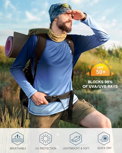 Image of Roadbox Mens UPF 50+ UV Sun Protection Shirts Outdoor Long Sleeve SPF Rash Guard for Fishing Hiking Swimming Running