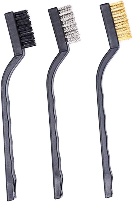 XDMTWLKJ 3Pcs Mini Wire Brush Set for Cleaning And Rust Removing, 7 Inch Industrial Wire Brushes of Stainless Steel/Nylon/Brass Bristles