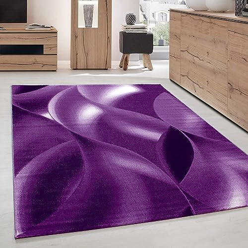 Carpettex Teppich Wohnzimmer Kurzflor 200 x 290 cm Lila Modern Abstrakt Wellen Design -Teppich...